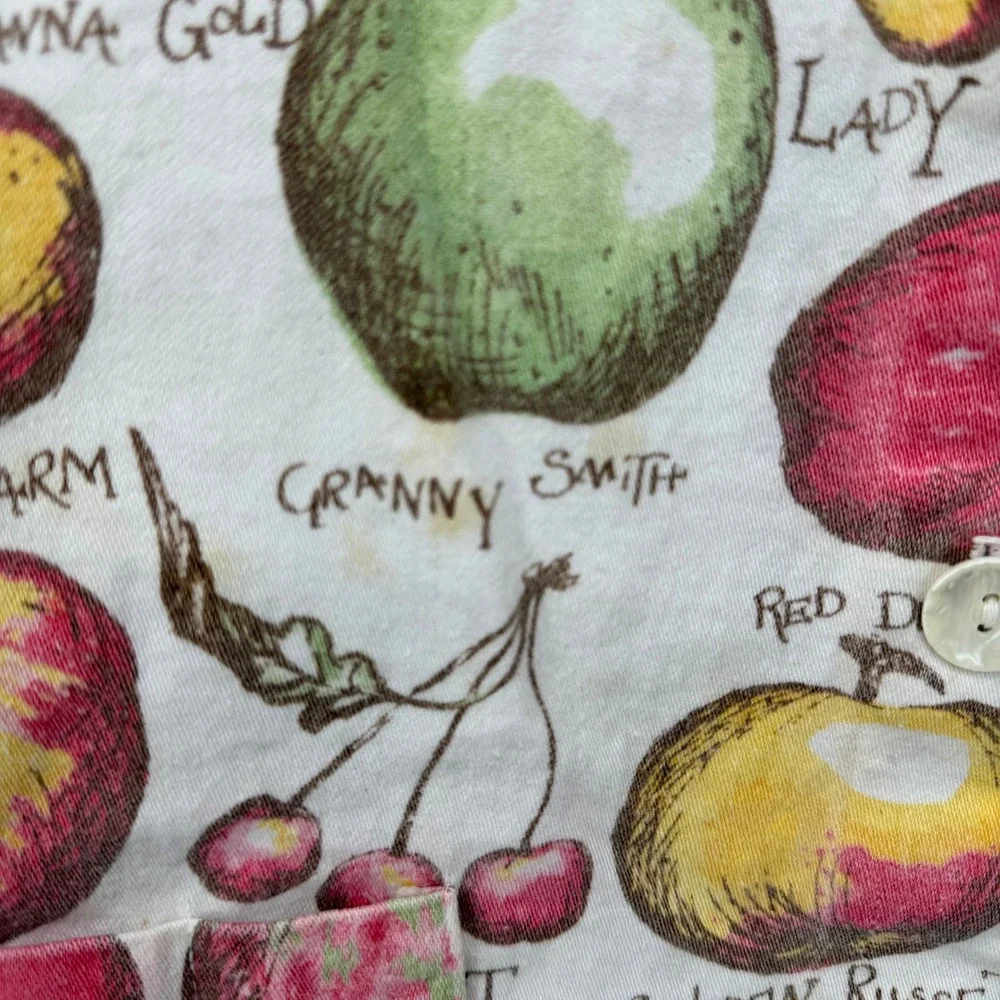 VTG Gianna Rose Apple Print Button Up Garden Artist Smock Cottage Core Nature OS - Picture 11 of 11